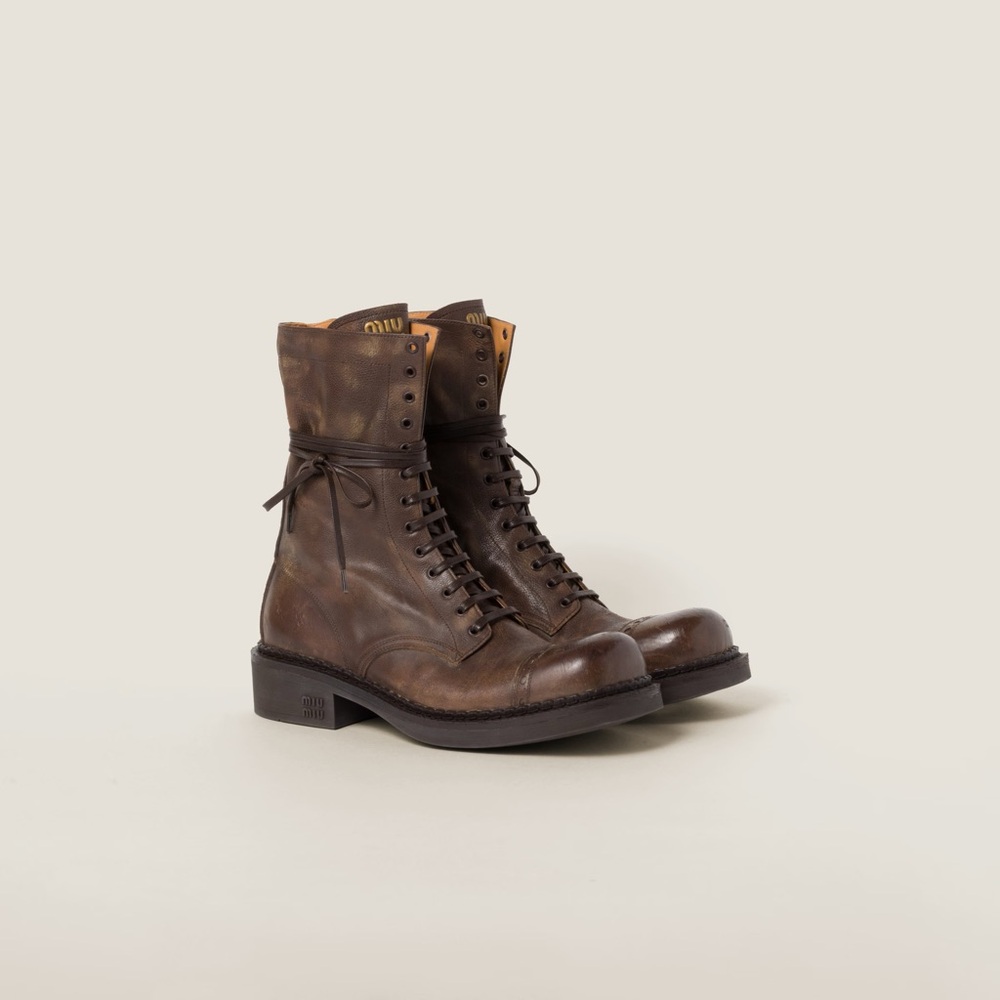 Miu Miu Leather laced combat booties